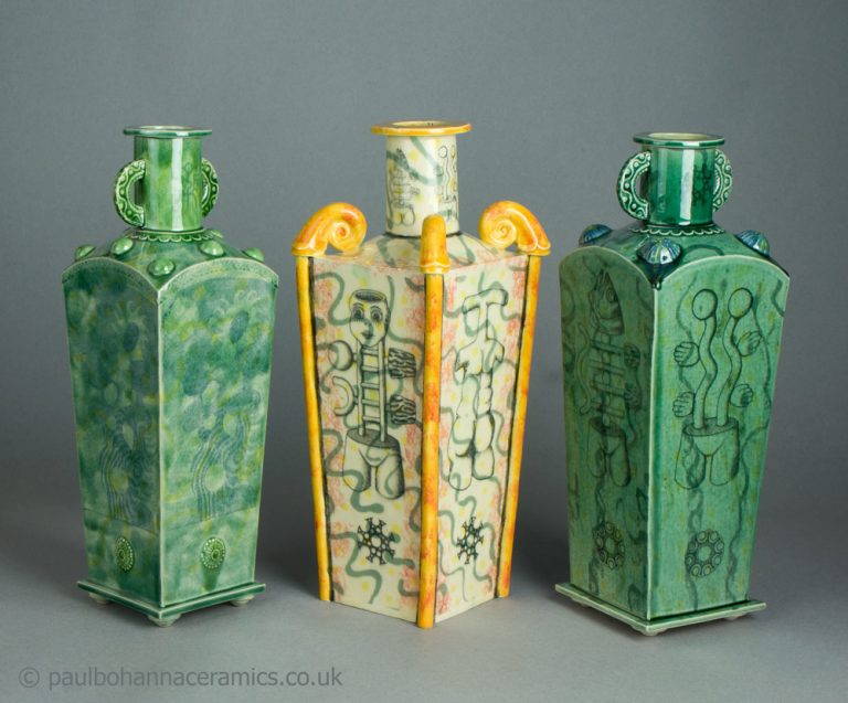 Paul Bohanna ceramics. Group of bottle vases.